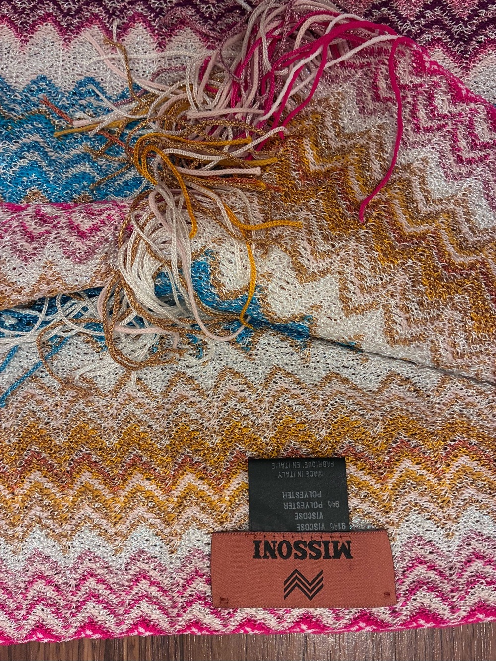 Missoni Multicolor Zigzag Fringe Throw in Pink, Orange, Blue, Cream - Picture 2 of 2